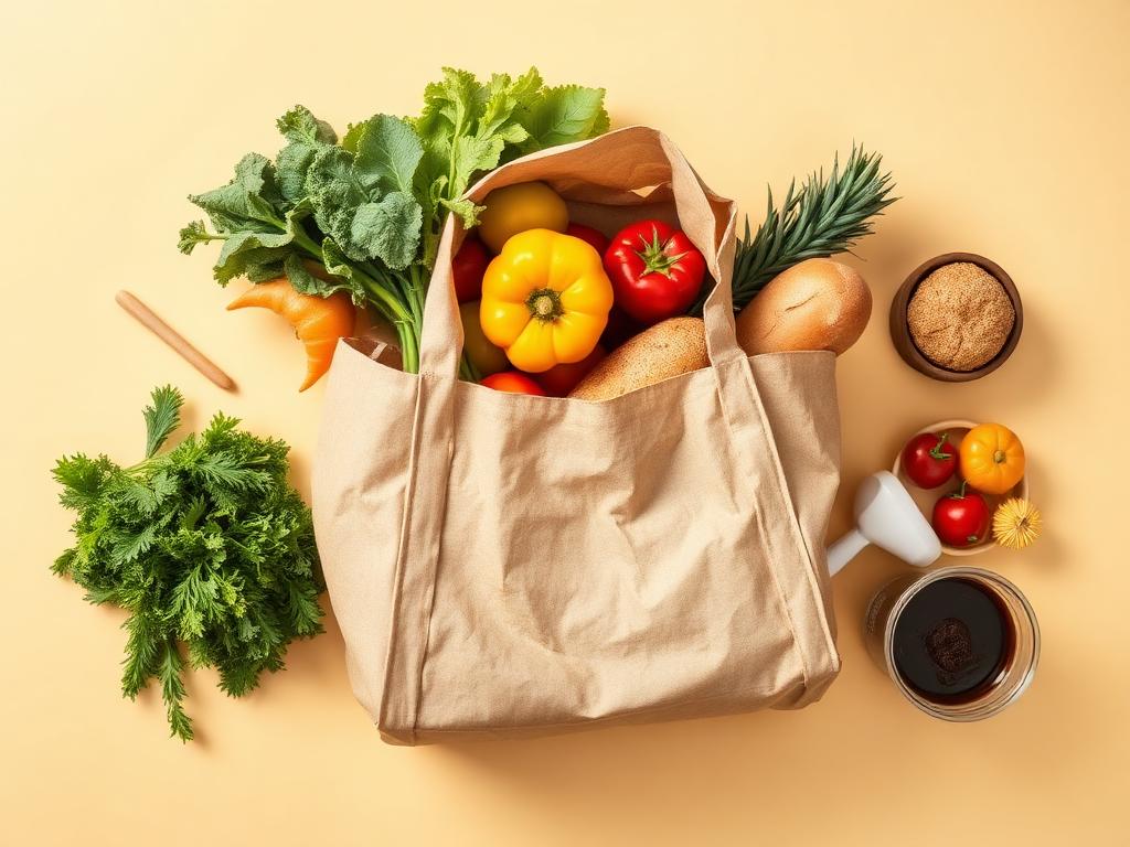 A paper bag of fresh groceries and everyday essentials